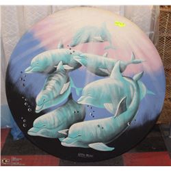 HUGE ROUND DOLPHIN PAINTING 44"DIAMETER