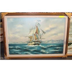 FRAMED OIL PAINTING "THE BLUE NOSE SHIP" BY L.KENT