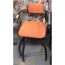 WROUGHT IRON CAPTAIN BAR STOOL WITH PADDED SEAT