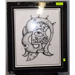 IAN LANG SIGNED PEN DRAWING."JONI MITCHELL NEVER