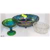 Image 1 : LOT OF CARNIVAL GLASS (BLUE/GREEN) INCLUDING: