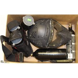 A BOX W/ PAINTBALL ACCESSORIES