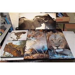 LOT OF 5 ASSORTED AFRICAN ANIMAL CANVAS PRINTS