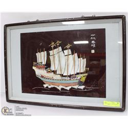 JAPANESE 3D SHELL SHIP ART IN FRAME