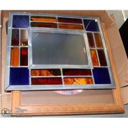 STAINED GLASS PICTURE FRAME W/ BOY WITH DOG