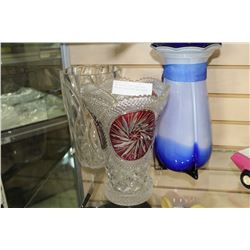 CUT CRYSTAL RUBY GLASS VASE AND ART GLASS VASE AND CRSYTAL