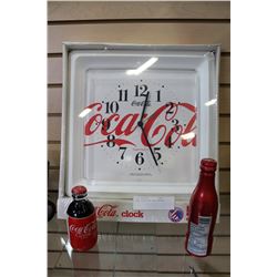 COKE CLOCK AND TWO BOTTLES