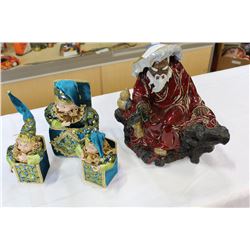 THREE JESTER FIGURES AND EASTERN FIGURE
