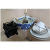 Image 1 : EASTERN BOWL WITH STAND AND PORCELAIN CHINA AND VINTAGE CUTLERY