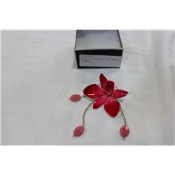 STERLING PENDANT PINK ENAMEL FLOWER