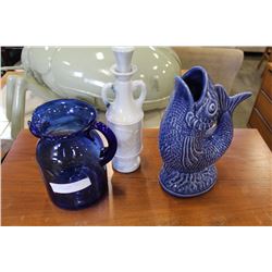 COBALT BLUE PITCHER FISH VASE AND DECANTER