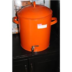 ORANGE METAL LIDDED POT WITH SPIGOT
