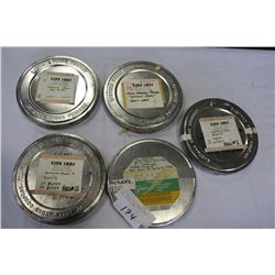 FIVE SMALL MOVIE REELS WITH METAL KODAC TINS