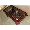 Image 1 : MAHOGANY GLASS TOP COFFEE TABLE WITH BUILT IN MAGAZINE RACKS
