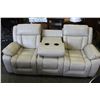 Image 2 : BRAND NEW 3-PIECE LEATHER SOFA LOVESEAT AND CHAIR FULLY RECLINING WITH THEATRE STYLE FOLD DOWN CONSO