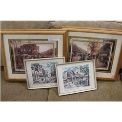 TWO OAK FRAMED PARIS PRINTS AND TWO SMALL WHITE FRAMED PARIS PRINTS