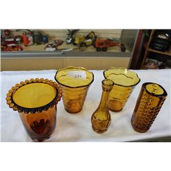 LOT OF VINTAGE AMBER GLASS VASES
