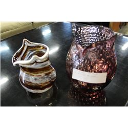 TWO ART GLASS OWL VASES