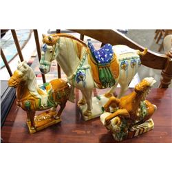 THREE CERAMIC HORSES