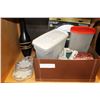 Image 1 : BOX OF HOUSEHOLD ITEMS AND CROWN DUCAL LUNCH SET
