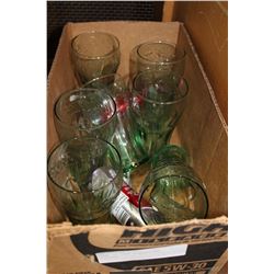 TRAY OF COKE GLASSES AND BOTTLES