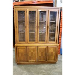 TWO PIECE OAK CHINA CABINET