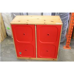 PINE WITH RED DOORS STORAGE CABINET