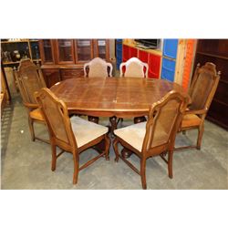 DOUBLE PEDESTLE DINING TABLE AND SIX CHAIRS