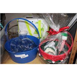BREADMAKER AND TWO BASKETS OF ASSORTED NEW ITEMS