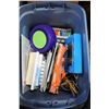 Image 1 : TOTE AND BOX OF CRAFT AND PAINTING SUPPLIES AND CANVAS