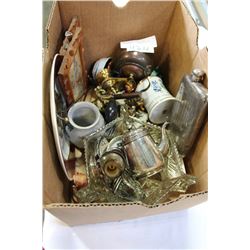 BOX OF COLLECTIBLE METAL WARE ETC