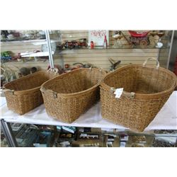 THREE WICKER BASKETS