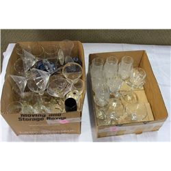 2 BOXES OF MARTINI GLASSES AND CRYSTAL GLASSES