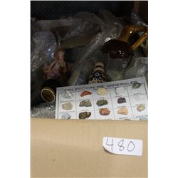 BOX OF ESTATE POTTERY PRECIOUS STONES ETC