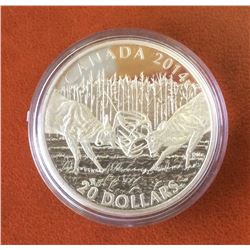 RCM Issue: 2014 20$ Fine Silver The White-Tailed Deer:A Challenge, No Tax C.O.A & Box