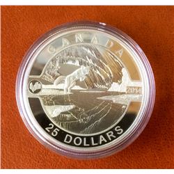 RCM Issue: 2014 25$ Fine Silver The Artic Fox and Northern Lights, No Tax C.O.A & Box