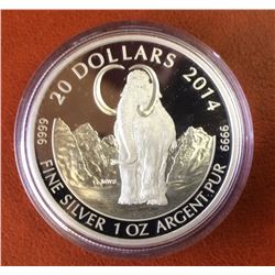 RCM Issue: 2014 20$ Fine Silver Prehistoric Animals: The Wooly Mammoth No Tax C.O.A & Box