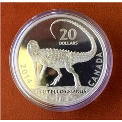 RCM Issue: 2014 20$  Fine Silver Canadian Dinosaurs: Scutellosaurus, No Tax C.O.A & Box