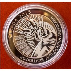 RCM Issue: 2013 20$  Fine Silver Untamed Canada: Pronghorn, No Tax C.O.A & Box