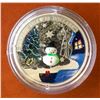 Image 1 : RCM Issue: 2014 20$  Fine Silver Canadian Holiday Scene-Venetian Glass Snowman, No Tax C.O.A & Box