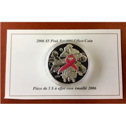 RCM Issue: 2008 5$  Fine Silver Pink Enamel-Effect coin-Ribbon of Hope, No Tax C.O.A & Box