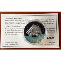 RCM Issue: 2005 20$  Fine Silver Tall Ships Series-3-Masted Ship Hologram, No Tax C.O.A & Box