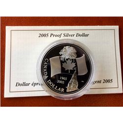 RCM Issue: 2005 1$  Fine Silver 40th Anniversary of Canada's National Flag, No Tax C.O.A & Box