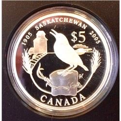 RCM Issue: 2005 5$  Fine Silver Special Edition Saskatchewan Centenial, No Tax C.O.A & Box