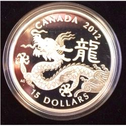 RCM Issue: 2012 15$ Proof Fine Round Shape Silver coin, Lunar Lotus Year of the Dragon, C.O.A & Box