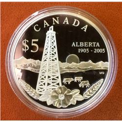 RCM Issue: 2005 5$  Fine Silver Special Edition Alberta Centenial, No Tax C.O.A & Box