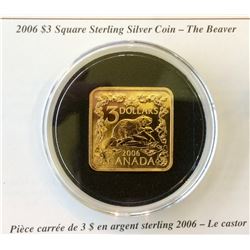 RCM Issue: 2013 3$ Square Sterling Silver Coin-The Beaver, C.O.A. & Box