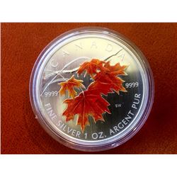 RCM Issue: 2007 Silver Maple Leaf Coloured Coin-Sugar Maple in Orange, C.O.A. & Box, No Tax