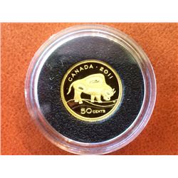 RCM Issue: 2001 50-Cents Fine Gold Wood Bison, 1,270 gr 1/25 Gold No Tax with C.O.A. & box