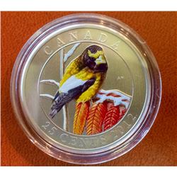 MRC: 2012 25 Cent Coloured Coin -Evening Grosbeak